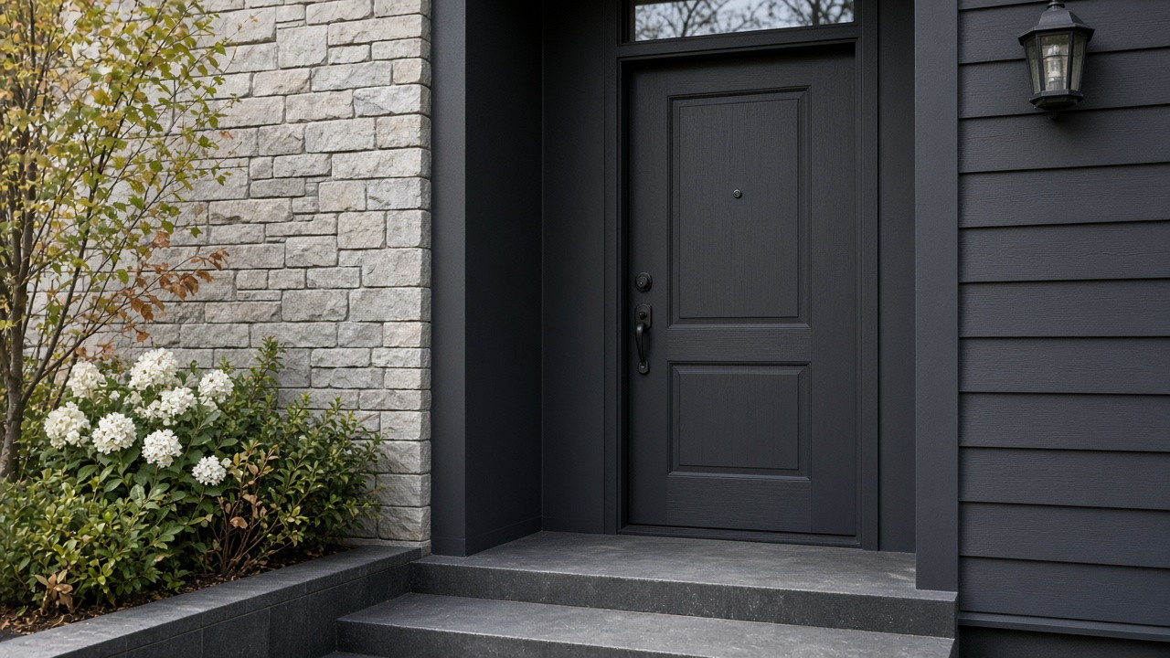 Front door of the Isle Street townhouse in daylight